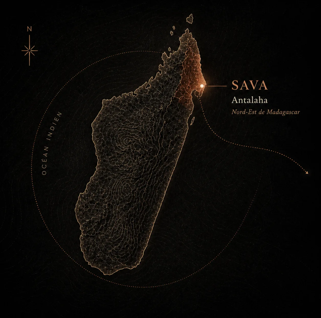 Carte de Madagascar, région SAVA autour d'Antalaha